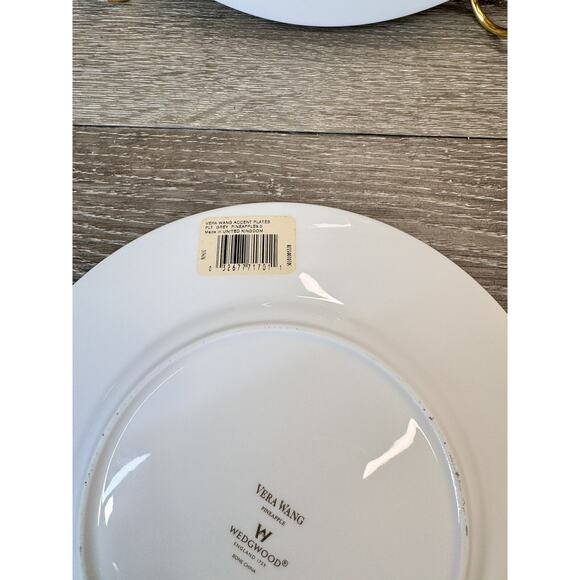 Wedgwood Vera Wang 9” Gray Pineapple Gold Trim Accent Salad Plate-Set Of 4 - Picture 7 of 7